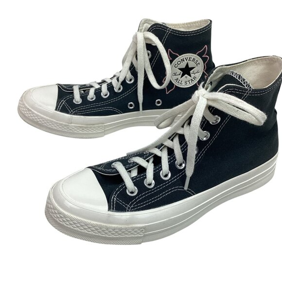 Converse All Star Floral Embroidered High Top Sneakers Womens 9 Black Canvas - Picture 1 of 14